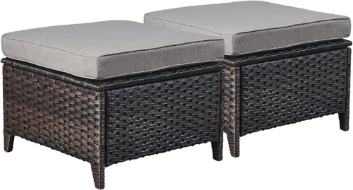 Miniatura 11 de Rilyson Juego de 2 otomanas de mimbre de lujo para exteriores, otomanas grandes de ratán de capacidad de 250 libras para reposapiés de patio, juego