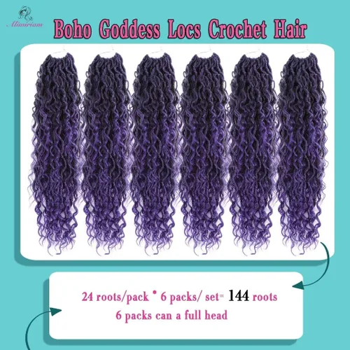 Miniatura 4 de River Locs Cabello de Crochet para Mujeres Negras - Boho Goddess Locs Grochet Hair, Boho Hippie Loc (18" 6 Paquetes T1B/púrpura#)