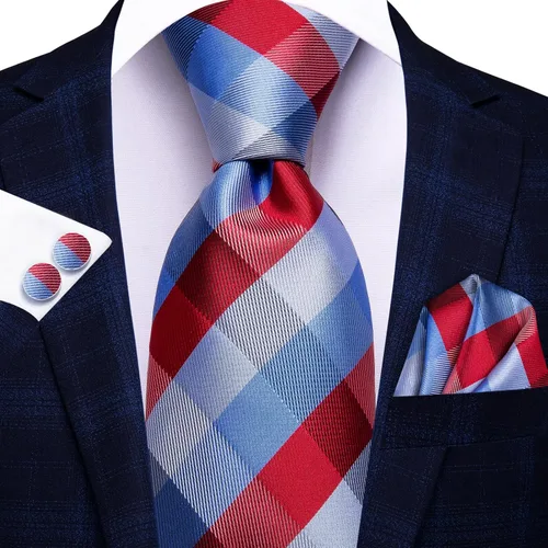 Miniatura 262 de Hi-Tie Corbata clásica de cachemira para hombre con pañuelo y gemelos a cuadros