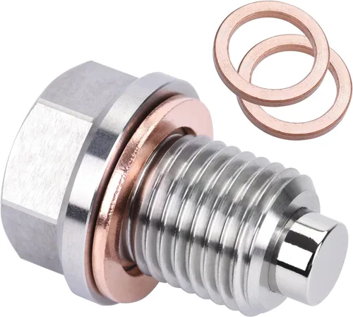 Miniatura 12 de Tapón de drenaje de aceite M14 x 1.5 Tapón magnético de drenaje de bandeja de aluminio T6 para aeronaves, con 3 piezas de arandelas de cobre rojo