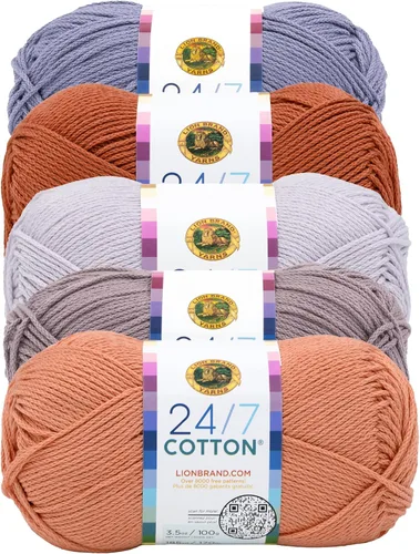 Miniatura 19 de Lion Brand Yarn, Hilo ligero mercerizado de algodón 24/7 para tejer, ganchillo y manualidades, Almirante, 1 paquete, 185 yardas de fibra natural