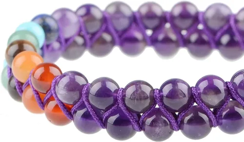 Miniatura 4 de MASSIVE BEADS Pulsera de macramé con cristales naturales para curación de chakras, cuentas de piedra de doble capa, piedras preciosas