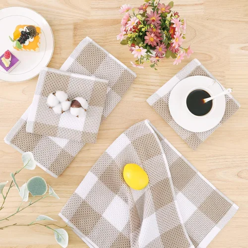 Miniatura 6 de Homaxy Paños de cocina 100% algodón, tejido gofre a cuadros, 12 x 12 pulgadas, toallas para platos súper suaves y absorbentes, de secado rápido
