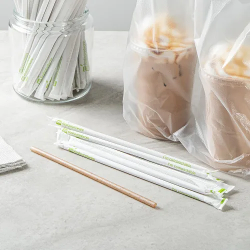 Miniatura 6 de Restaurantware - Pajitas desechables de 8.3 pulgadas Basic Nature, 100 popotes sostenibles, envueltos, no alteran los sabores, popote de PLA/café