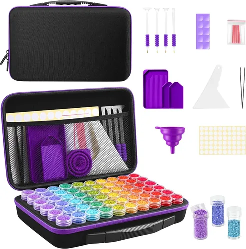 Miniatura 22 de ZORETCO Contenedores de almacenamiento de pintura de diamantes, 60 ranuras, kits de pintura de diamantes, accesorios y herramientas de pintura