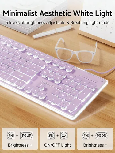 Miniatura 3 de SEUNKWANG EWEADN GX710S Teclados retroiluminados para computadora, teclado USB con cable con retroiluminación blanca, panel de metal, Plug and Play