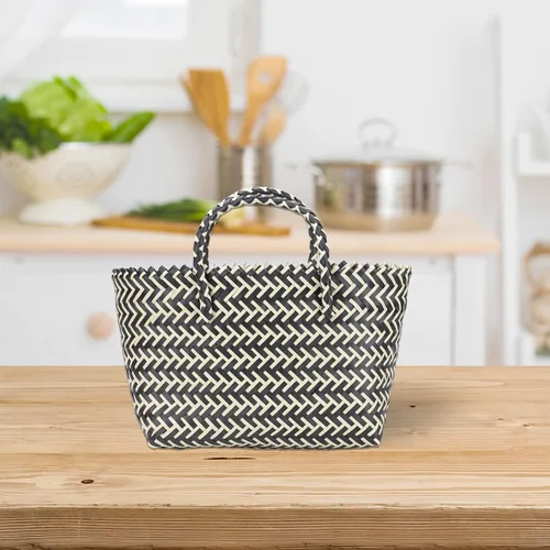 Miniatura 5 de Zerodeko 1 unid bolso hecho a mano bolsas de plástico bolsa de rayas de moda bolsa de gran capacidad, Negro