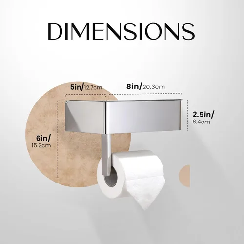Miniatura 6 de Day Moon™ Soporte de papel higiénico cromado con estante - Porta toallitas para baño, dispensador de toallitas desechables, soporte de papel Cromo