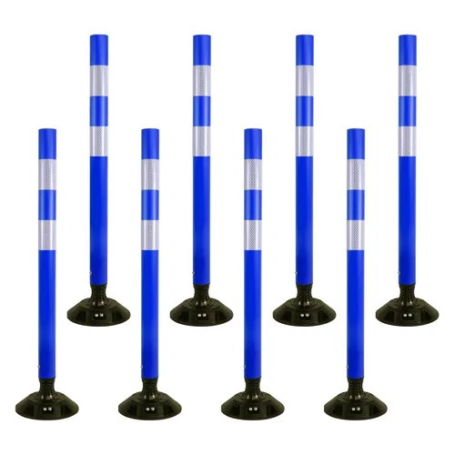 Miniatura 9 de OrangeStar Paquete de 8 conos de tráfico de 48 pulgadas con base de resorte, postes de delineador verdes con rayas reflectantes para seguridad vial