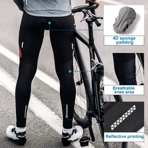 Miniatura 5 de Santic Mallas de ciclismo con peto para hombre, acolchadas, largas acolchadas con bolsillo