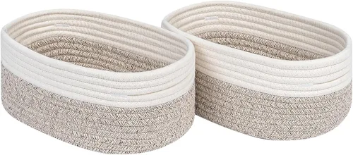 Miniatura 24 de CubesLand Cesta rectangular de organización/almacenamiento, cestas tejidas de cuerda de algodón natural para organizar, cesta pequeña para niños