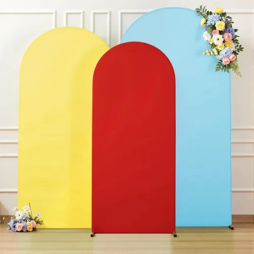Miniatura 8 de Juego de 3 fundas elásticas para arco de arco iris de 6, 5, 4 pies, para arco de boda, juego de 3 fundas de elastano ajustadas, de tela azul