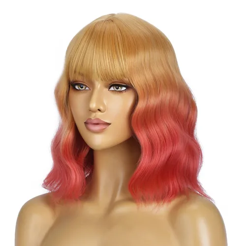 Miniatura 11 de BERON 14 Inches Ash Blonde Wig with Bangs Short Curly Wig Short Ash Blonde Bob Synthetic Wigs for Women Daily Halloween Party or Cosplay Hairnet