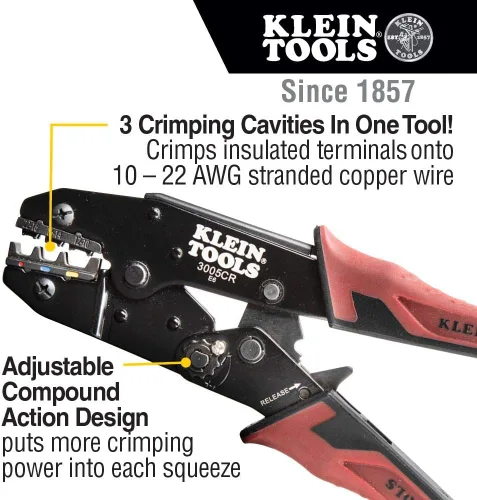 Miniatura 3 de Klein Tools 80013 Kit de herramientas de cableado con pelacables automático y crimpadora de terminales aislados de trinquete, cortador de cables