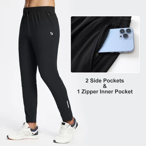 Miniatura 3 de BALEAF Mens Fleece Lined Sweatpants Tapered Water Resistant Athletic Running Pants Joggers with Zip Pocket Cold Weather