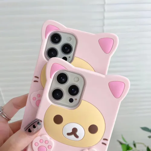 Miniatura 2 de IAIYOXI Funda de teléfono con diseño de oso de dibujos animados 3D para iPhone 13 Mini, moderna y elegante, divertido diseño de oso rosa, funda