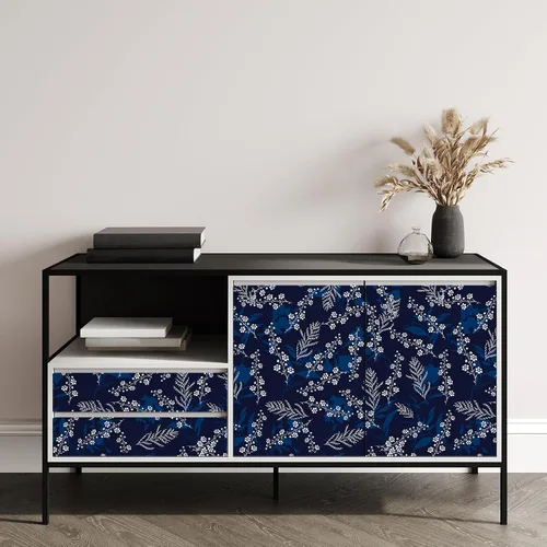 Miniatura 4 de VaryStyle Papel tapiz de ramas florales de 17.7 x 118 pulgadas, color azul marino/blanco, ramas de helecho, papel tapiz floral para despegar