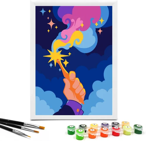 Nariolar Pintura por números para niños de 4 a 8 años con cartón preimpreso de 7 x 9.5 pulgadas, 12 macetas de pintura acrílica y 3 pinceles de