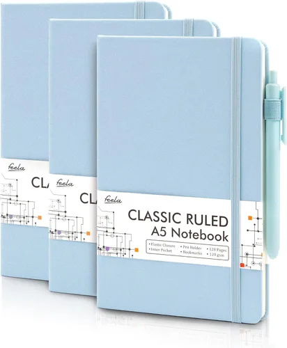 Miniatura 18 de feela Paquete de 3 Cuadernos Diarios a Granel, Cuaderno de Tapa Dura Clásico con Rayas Rayado Diarios con Soporte para Bolígrafo para Mujeres Niñas