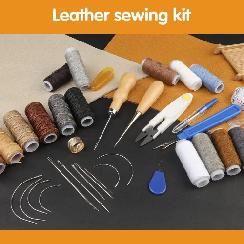 Miniatura 7 de BUTUZE Kit de reparación de tapicería, kit de costura de cuero, hilo de coser, hilo encerado, agujas de coser a mano resistentes, punzón de costura