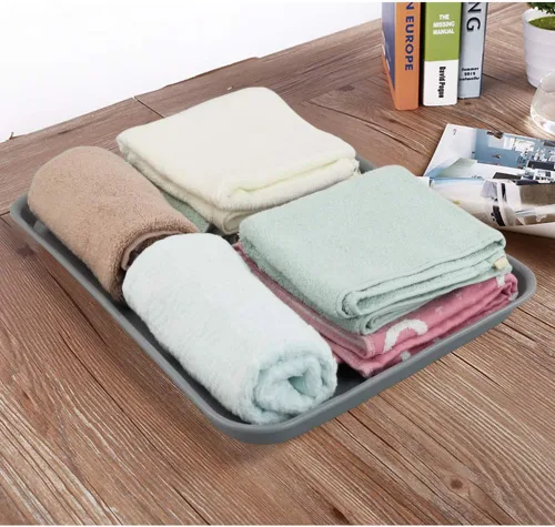 Miniatura 3 de Gloreen Juego de 4 bandejas rectangulares de comida rápida, bandejas de café estándar para cafetería, color gris