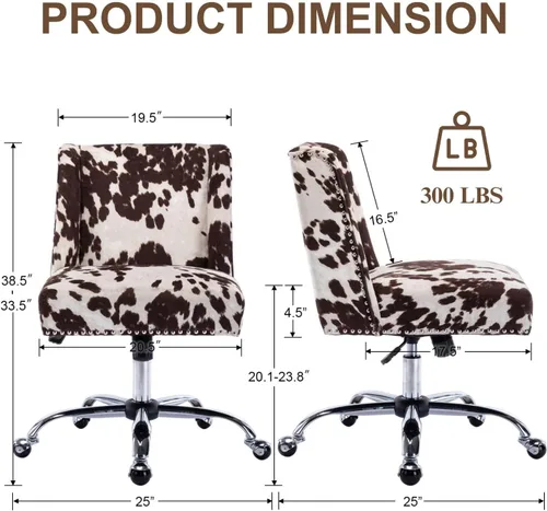 Miniatura 2 de Silla de escritorio con estampado de vaca, silla giratoria de escritorio con ruedas, silla tapizada para oficina en casa sin brazos para dormitorio