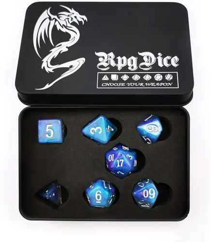 Miniatura 22 de Bescon Fantasía Arco Iris Brillante Dados Poliédricos 7pcs Set Caramelo de Medianoche, Juego de dados RPG Luminoso Resplandor en la oscuridad
