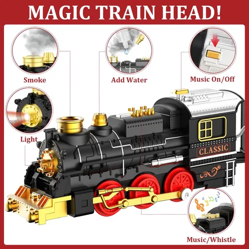 Miniatura 2 de Juego de Tren de Juguete con Humo, Luces y Sonido (Encendido/Apagado) para Niños, Juego de Tren Bajo el Árbol de Navidad, Modelos de Trenes