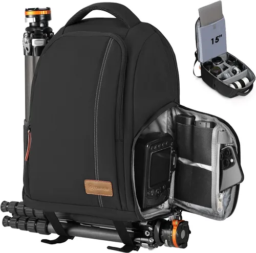 Miniatura 10 de TARION Mochilas grandes para cámara para fotógrafos, bolsa impermeable para cámara, mochila de fotografía con compartimento para laptop de 15.6 Azul