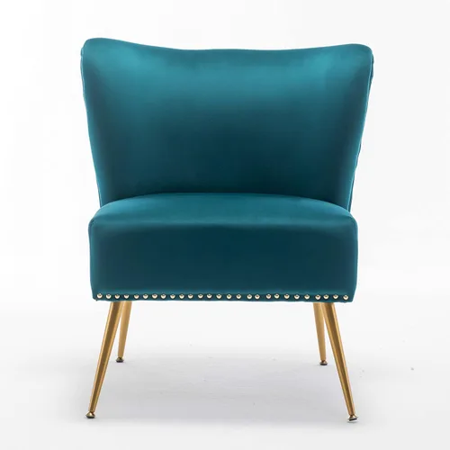 Miniatura 8 de Container Furniture Direct Thia Silla decorativa de terciopelo sin brazos para sala de estar, elegante asiento con ribete de cabeza de clavo, patas