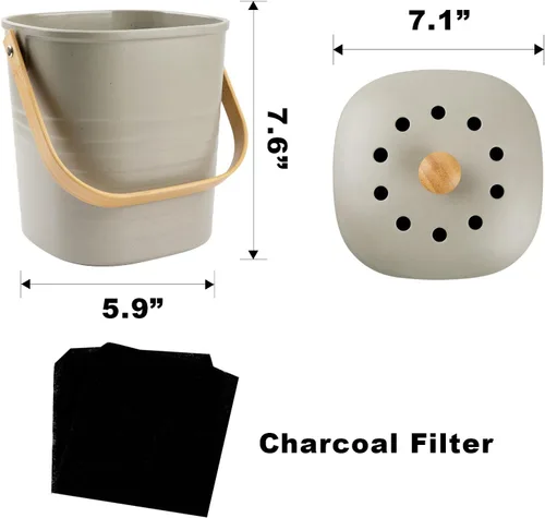 Miniatura 7 de Contenedor de Compost para Cocina, LALASTAR Cubo de Compost de Encimera con Tapa, Hecho de Fibra de Bambú Sostenible, Cubo de Compost Interior Negro