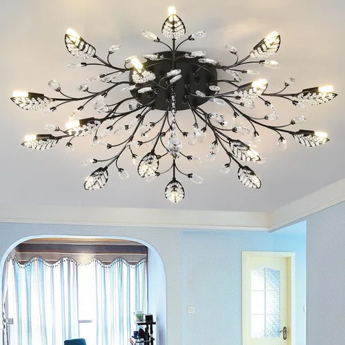 Miniatura 11 de Lámpara de techo de cristal, lámpara de flores, luces de techo semiempotradas de hojas doradas, accesorios de iluminación de cocina para dormitorio