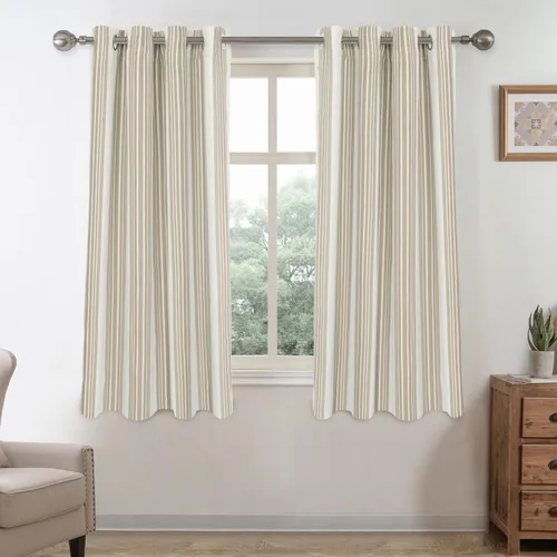 Miniatura 60 de DriftAway Chris Linen - Cortinas opacas con capa térmica y reductora de sonido, 63 pulgadas de largo para dormitorio, cortinas estampadas a rayas