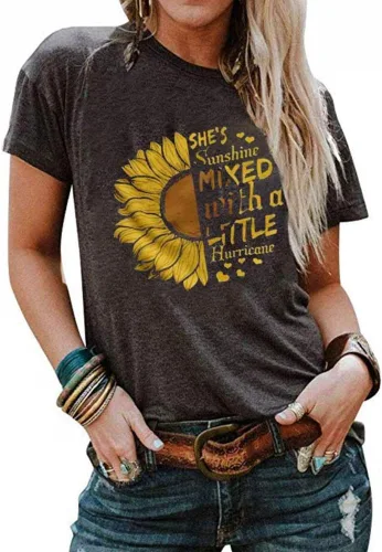 Cicy Bell Women's Cute Sunflower Graphic T Shirts Letter Print Short Sleeve O Neck Summer Casual Cotton Tees Tops