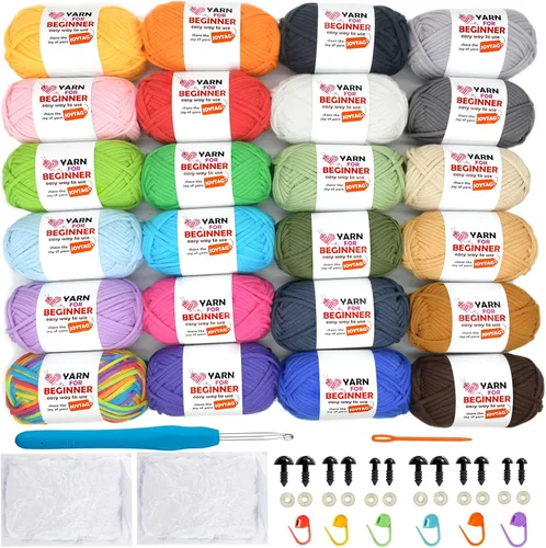 Miniatura 11 de Paquete de 6 hilos de ganchillo para principiantes azul verde amarillo rojo blanco negro, hilo de algodón para ganchillo para principiantes