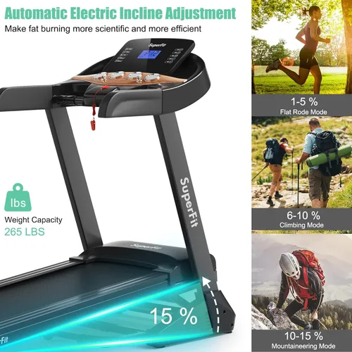 Miniatura 2 de GYMAX Cinta de correr plegable de 3.75 HP, caminadora inclinada automática del 1 al 15% con control de aplicación GYMAX App, 12 programas