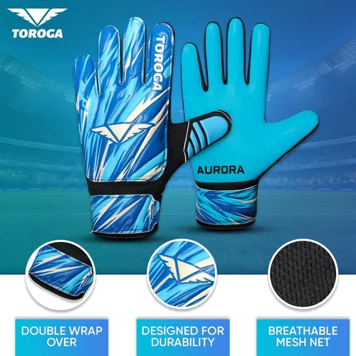 Miniatura 3 de Guantes de portero – Guantes de fútbol de agarre fuerte con protección doble en la cintura y palma de látex antideslizante – Cómodos para niños, Cian