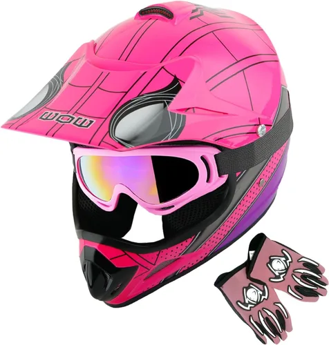 Miniatura 18 de WOW Casco de motocross BMX MX ATV para niños y jóvenes, casco Dianosour Dragon + gafas + guante marciano juvenil: paquete HJOY MG