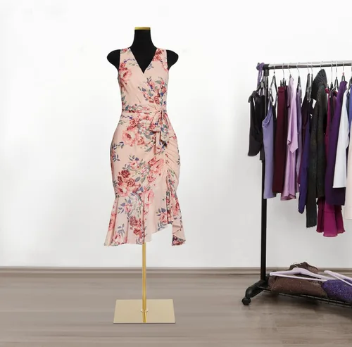 Miniatura 2 de Forma de vestido de maniquí femenino con base de metal dorado, formas de vestido de moda para mujer, tela de gamuza, modelo de maniquí femenino