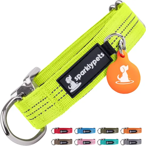 Miniatura 28 de SparklyPets Collar de perro ancho de servicio pesado con hebilla cromada de liberación rápida, collar táctico grueso para perro con rayas Azul