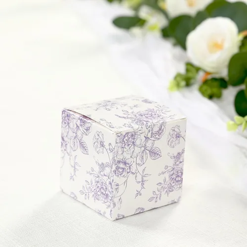 Miniatura 9 de Efavormart - Paquete de 25 cajas de regalo de fiesta con patrón de toile francés, lavanda mate y cajas de dulces blancos, papel de cartulina, 3 x 3