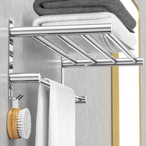 CAXIMSY Toallero ajustable para montaje en pared de baño, 17 a 30.7 pulgadas, toallero adhesivo de acero inoxidable para baño, cocina, doble