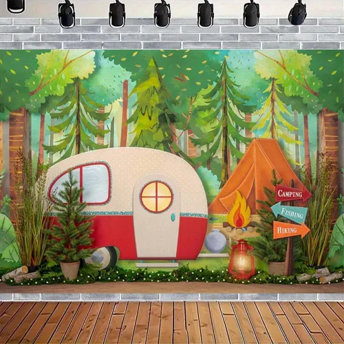 Miniatura 2 de Fondos de fotos de campamento para niños, cumpleaños, estudio fotográfico, fondos de primavera, parque, flores de baby shower, decoración de fiesta