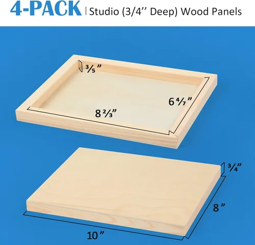 Miniatura 4 de Falling in Art Kit de paneles de lienzo de madera de abedul sin terminar, paquete de 4 tablas de cuna de estudio de 8 x 10 pulgadas de profundidad