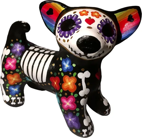 Miniatura 5 de Dia de Muertos. Perro de Catrina. Artesanía Mexicana. Monumento a las mascotas, recuerdo. Figura de cerámica para la decoración del Día de Muertos