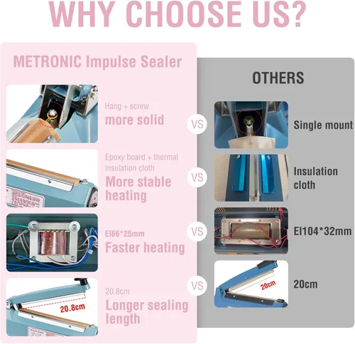 Miniatura 2 de METRONIC Sellador de impulso de 8 pulgadas, máquina selladora térmica manual para bolsas de plástico, selladores de bolsas retráctiles, máquina