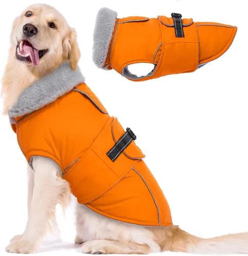 Miniatura 15 de Lelepet Abrigo cálido para perros – Chaleco reflectante impermeable de vellón con hebilla ajustable de gancho y bucle, chaqueta de invierno Rojo