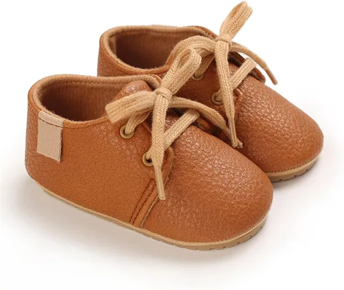 Miniatura 6 de Zapatos de piel sintética para bebés, niños y niñas, suela de goma suave, con cordones, zapatos Oxford para cuna para niños pequeños que caminan