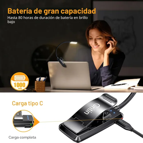 Miniatura 4 de Gritin Luz de Lectura Recargable de 9 LED para Leer en la Cama - Cuidado de los Ojos 3 Temperaturas de Color, Brillo de Atenuación Continua, 80