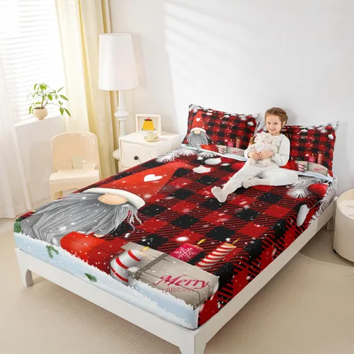 Miniatura 23 de Erosebridal Sábana bajera ajustable de Papá Noel con bolsillo profundo para niños, niñas y niños, juego de ropa de cama de Navidad para niños